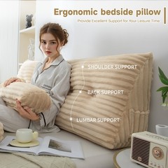 Wedge Headboard Pillow Triangle Cushion Sofa Waist Support with Neck Roll Pillow