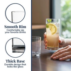 Classic Clear Plastic Reusable Drinking Glasses (Set of 8) 12Oz Rocks & 16Oz Wat
