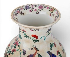 Colorful Chinoiserie Porcelain Vase. Tobacco Leaf Pattern (14.50”H)