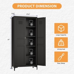 White Metal Pantry Cabinet with 4 Adjustable Shelves, Tall Freestanding Storage