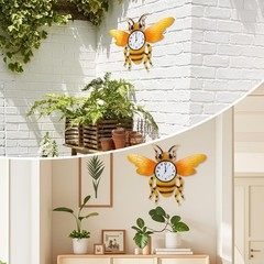 HOBYLUBY Unique Outdoor Clock Silent None-Ticking, Wall Yellow Bee