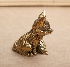 1PCS Brass Fox Animal Statue Small Sculpture Tabletop Figurine Home Decor Gifts