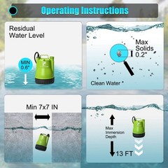 FLUENTPOWER 1/4HP Utility Pump 1900GPH Submersible Sump Pump With Manual Control