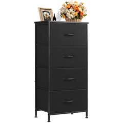 Skinny 4-Drawer Dresser – Fabric Storage Tower, Chest of Drawers for Bedroom