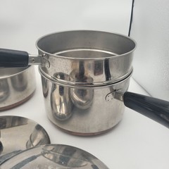 Revere Ware Copper Bottom 2qt & 3qt Double Boiler Steamer Pot Set, Lids Vtg 5 Pc