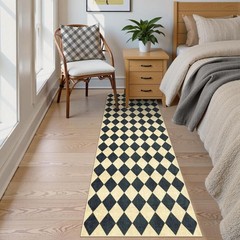 Elegant 2×6 Diamond Checkered Runner Rug – Machine Washable & Non-Slip