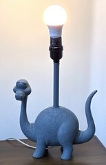 Brontosaurus Dinosaur Lamp with 10″ Diam White Shade Gray Resin Nursery Decor