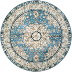 Oriental Floral Medallion round Rug – 3Ft Blue Small round Area Rug, Soft Non-Sl
