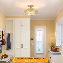 Vintage Gold Semi Flush Mount Ceiling Light with Amber Glass, 3-Light E12