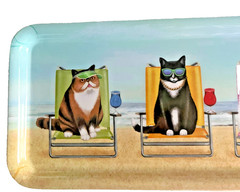Cats on the Beach in Beach Chairs Melamine Tray Nautical Scene 19.75 X 6.25
