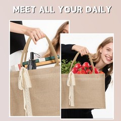 Karinoos 8Pcs Burlap Tote Bag Set Handles Waterproof Reusable Blank Grocery
