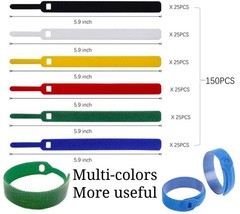 QUALIALL 150-PACK Premium Reusable Cable Ties, Strong Adhesion Nylon 6 Colors