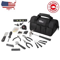 89-Piece Black Household Tool Set with 12-Pocket Tool Bag
