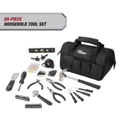 89-Piece Black Household Tool Set with 12-Pocket Tool Bag