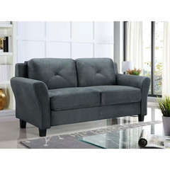 Harvard 58 In. Dark Gray Microfiber 2-Seat Loveseat with round Arms