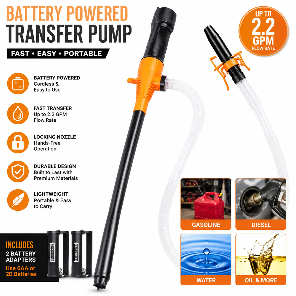 Portable Electric Transfer Pump Battery Operated Fuel Water Gas Siphon