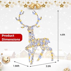 4.6 FT Pre-Lit Christmas Reindeer w/170 Bright LED Lights Zip Ties Ground Stakes