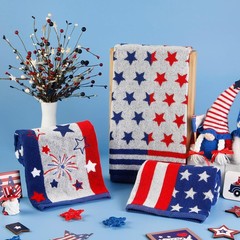 2 Pack Patriotic Hand Towels 4th of July Red Blue Stars and Stripes Cotton Ba