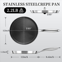 Innerwell Nonstick Crepe Pan 12 inch Stainless Steel Crepe Pan Honeycomb Coating