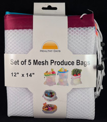 Healthy Days – Mesh Produce Bags – Set of 5 – Each Bag 12″ x 14″ – Food Storage