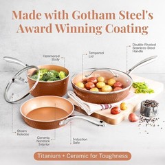 Gotham Steel 10″ Hammered Frying Pan Nonstick Ceramic Skillet With Lids