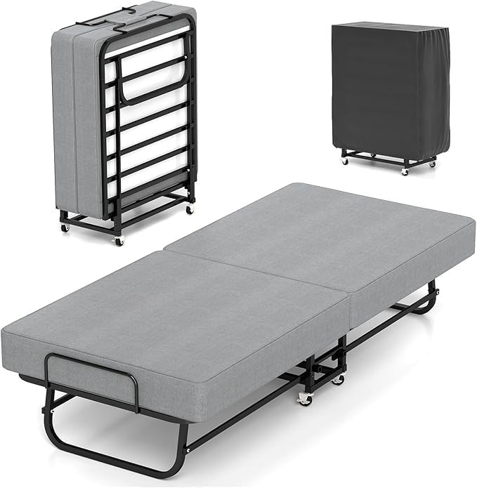Portable 31″ 38″ Rollaway Bed Folding Bed with Foam Mattress for Adults & Guest