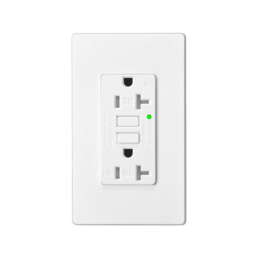 20A AMP GFCI GFI Safety Outlet Receptacle w/ Wall Plate – White, ETL Listed TR