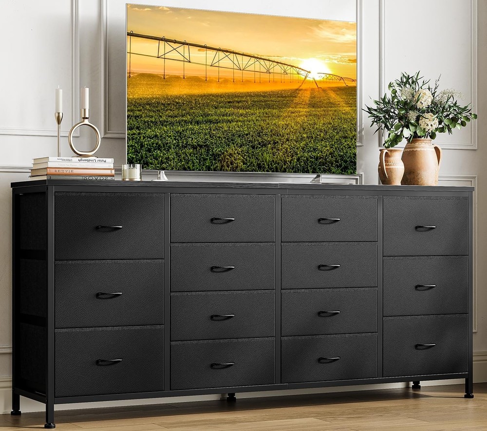 63 Inch Large Fabric Chest of 14 Drawers Long Dresser 70 75″TV Stand for Bedroom