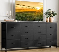63 Inch Large Fabric Chest of 14 Drawers Long Dresser 70 75″TV Stand for Bedroom