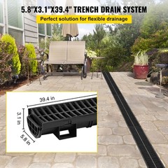 VEVOR Drainage Trench Driveway Channel Drain Kit Plastic Grate-5.8″x3.1″-6 Pack