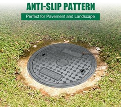 Natotela 24in Round Manhole Cover and Frame, Fiberglass Recessed Solid Top Co…