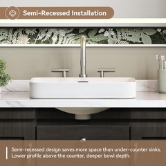 HOROW 18”x13” Drop in Bathroom Sink Semi Recessed Ceramic Vessel with Overflow