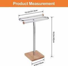 Hand Towel Holder Stand S-Shape Countertop Towel Stand with Wood Base Freesta…