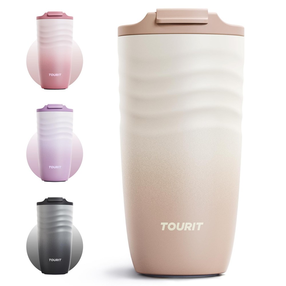16 oz Travel Coffee Mug, Vacuum Insulated Stainless Steel Tumbler with Ripple…