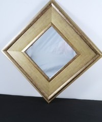 Pair Regency Square Wall Mirrors Framed In Beveled Gold Plastic Wood-Look 9.8 In