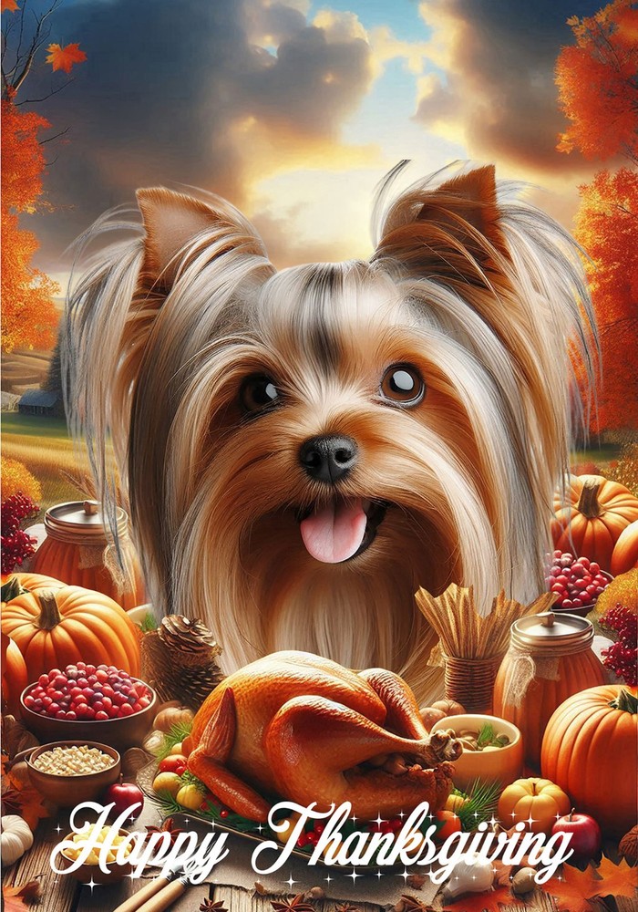 Silky Terrier Silver/Tan Thanksgiving II Flag