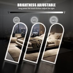 LED Full Length Standing Mirror Arched/Rectangle 3 Color Lights. Hang/Lean.