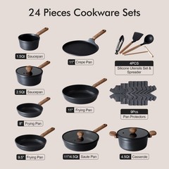 Sensarte Ceramic Nonstick Cookware Set, 24 Pieces, Die-Cast Aluminum, Induction