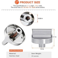 W10594481 Stainless Steel Stove knob for Whirlpool Gas Cooktop Range/Oven