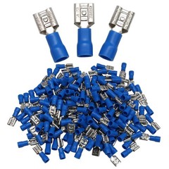 200 Pcs Female AWG16-14 Blue Quick Disconnects, 1/4″ Electrical Crimp Terminal