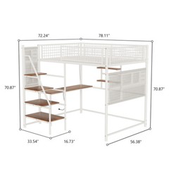 Full Size Metal Loft Bed with Desk,Storage Shelves & LED Light for Teens Adults