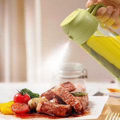 2-in-1 Oil Dispenser & Sprayer 16oz Glass Bottle Food-grade For Kitchen & BBQ