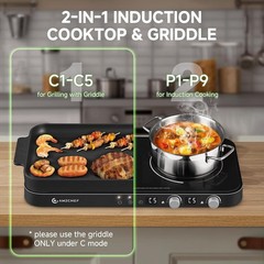 Double Induction Cooktop with Removable Griddle Pan Non-stick, 1800W 2 burner…