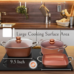 7 Pcs Copper Pots and Pans Set, Copper Chef Cookware Non Stick, Square Copper Pa
