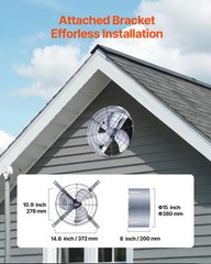 15 Inch Gable Mount Fan 1300 CFM Attic Exhaust Fan with Adjustable Thermostat