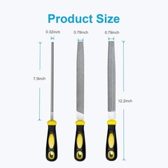 3Pcs Metal File Set, 8-Inch Professional High Carbon Steel Metal File, Includes
