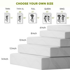 12″ Twin/Full/Queen/King Memory Foam Mattress Plush with Cooling Gel CertiPUR-US