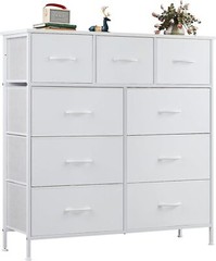 9 Storage Drawer Dresser for Bedroom Tall Wood Dresser with Fabric Storage Tower