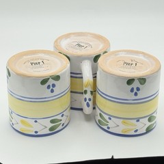Pier 1 Solimar Mug Set 3 Hand Painted Tunisia Blue Yellow Mediterranean Floral
