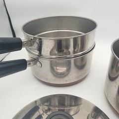 Revere Ware Copper Bottom 2qt & 3qt Double Boiler Steamer Pot Set, Lids Vtg 5 Pc
